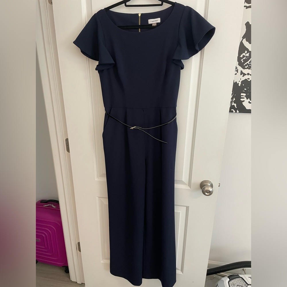 Calvin Klein Size 10 Navy Jumpsuit Cap Sleeve